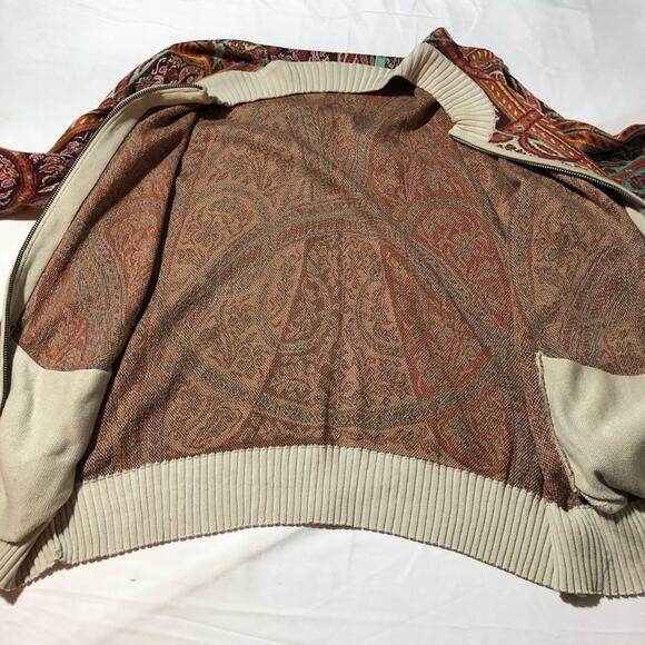 Peruvian Connection full zip turquoise rust print pima cotton cardigan womens L - Picture 8 of 11